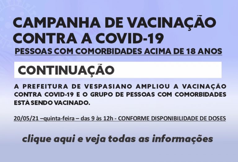 Continuação vacinação comorbidades acima de 18 anos