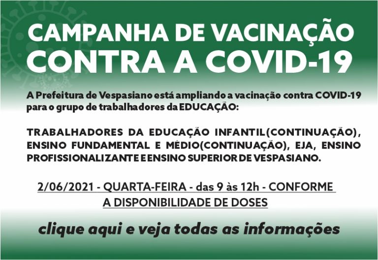 Vacinação Profissionais de Educação – Ampliação